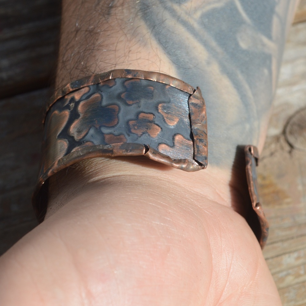 Mens Cuff Bracelet Copper Sterling Silver Clover - Picture 6 of 6